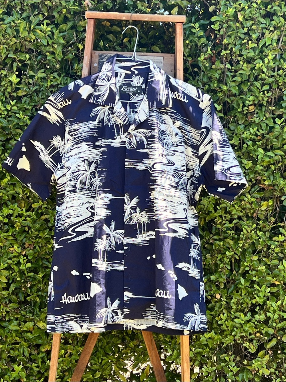 Favant Hawaiian Aloha Tropical Navy White Palm Tree Short Sleeve Shirt Men XL